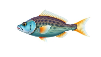 Fototapeta premium Colorful fish, ocean life, aquatic, isolated, white background, illustration, seafood