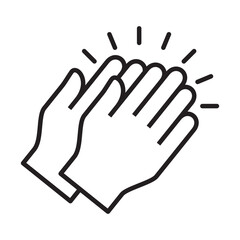 Applause hand icon, Ovation or clap hands sign. Thin line black white color design style.