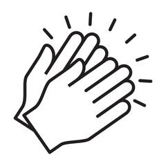 Applause hand icon, Ovation or clap hands sign. Thin line black white color design style.