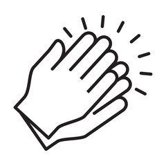 Applause hand icon, Ovation or clap hands sign. Thin line black white color design style.