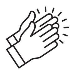 Applause hand icon, Ovation or clap hands sign. Thin line black white color design style.
