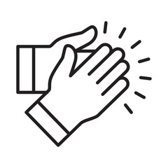 Applause hand icon, Ovation or clap hands sign. Thin line black white color design style.