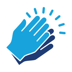 Applause hand icon, Ovation or clap hands sign. Flat blue two tone color design style.