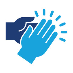 Applause hand icon, Ovation or clap hands sign. Flat blue two tone color design style.