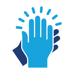 Obraz premium Applause hand icon, Ovation or clap hands sign. Flat blue two tone color design style.