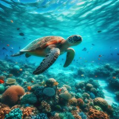Obraz premium 17 A Sea Turtle Swimming in Crystal Clear Waters A sea turtle gr