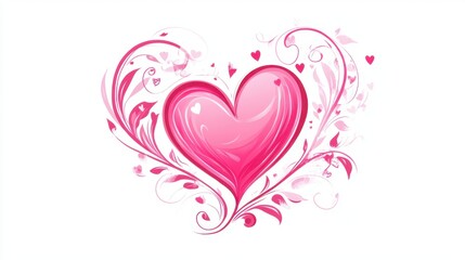A romantic Valentine Day logo with a pink heart and swirling accents, isolated on a white backdrop.