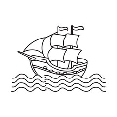  Ship on water continuous line art flat vector illustration on white background