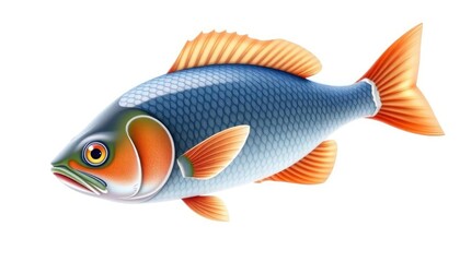 Naklejka premium Colorful fish illustration, aquatic life, vibrant scales, white background, seafood imagery