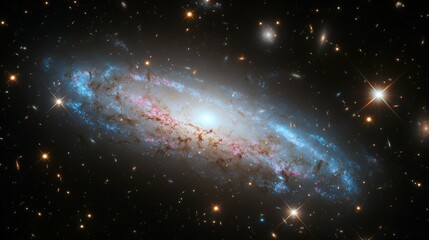 Spiral Galaxy: Celestial Dance of Blues, Pinks, and Golds