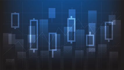 candlesticks chart and bar graph on blue background. stock market and finance investment 
