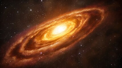 Fototapeta premium Cosmic Spiral Galaxy: Fiery Orange Nebula in Deep Space