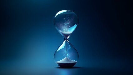 An abstract hourglass with glowing particles representing the sands of time