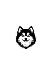 Happy Pomeranian Dog Vector Portrait in Black and White Style with Fluffy Fur on Transparent Background