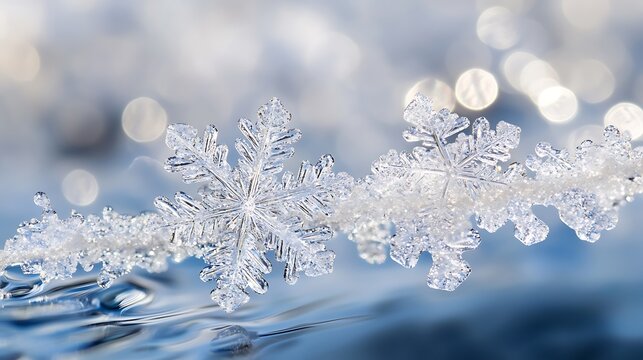 Snowflakes cascading in a peaceful winter setting with clear space for festive messages on a frosty landscape