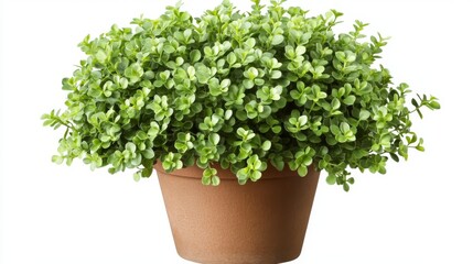Obraz premium Lush Green Plant Thriving in a Terracotta Pot Against White Background.