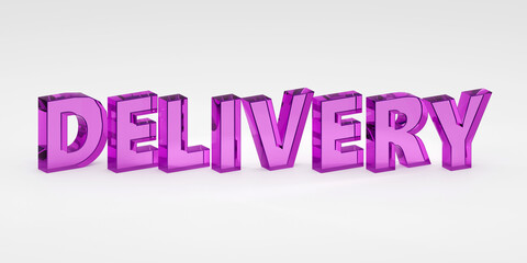 Obraz premium 3d render sign delivery made by purple glass and light background. Simple minimalism concept.