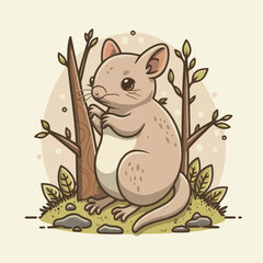 a Baby Shrew a forest setting. The design is minimalistic and specifically created for a coloring page, with clean outlines and no shading.