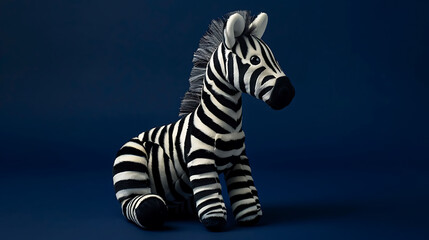 Plush zebra toy on a dark blue background