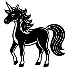 Cute  Line Art Unicorn Silhouette Black Vector Illustration