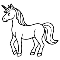 Cute  Line Art Unicorn Silhouette Black Vector Illustration