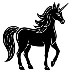 Cute  Line Art Unicorn Silhouette Black Vector Illustration