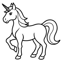 Cute  Line Art Unicorn Silhouette Black Vector Illustration