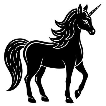 Cute  Line Art Unicorn Silhouette Black Vector Illustration