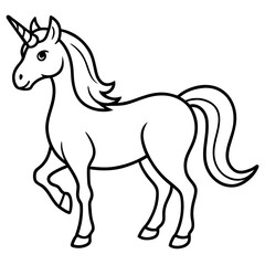 Cute  Line Art Unicorn Silhouette Black Vector Illustration