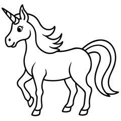 Cute  Line Art Unicorn Silhouette Black Vector Illustration