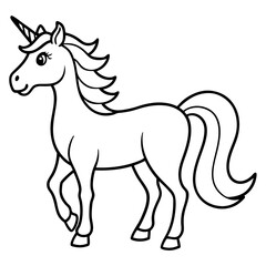 Cute  Line Art Unicorn Silhouette Black Vector Illustration