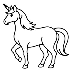 Cute  Line Art Unicorn Silhouette Black Vector Illustration