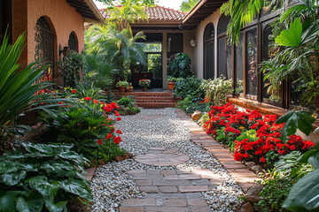 Tropical Garden Path Brick Pathway Landscaping