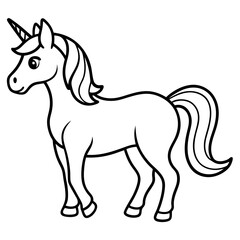 Cute  Line Art Unicorn Silhouette Black Vector Illustration