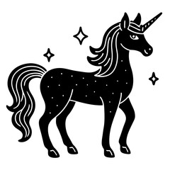Cute  Line Art Unicorn Silhouette Black Vector Illustration