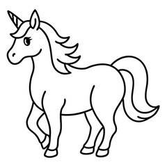 Cute  Line Art Unicorn Silhouette Black Vector Illustration