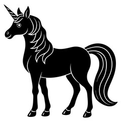 Cute  Line Art Unicorn Silhouette Black Vector Illustration