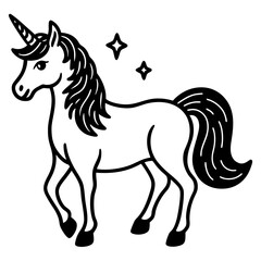 Cute  Line Art Unicorn Silhouette Black Vector Illustration