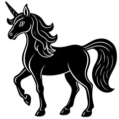 Cute  Line Art Unicorn Silhouette Black Vector Illustration