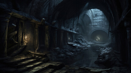 Naklejka premium Mysterious Ancient Underground Tunnel