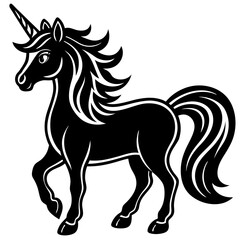 Cute  Line Art Unicorn Silhouette Black Vector Illustration