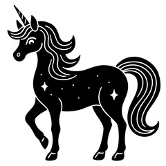Cute  Line Art Unicorn Silhouette Black Vector Illustration