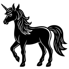 Cute  Line Art Unicorn Silhouette Black Vector Illustration