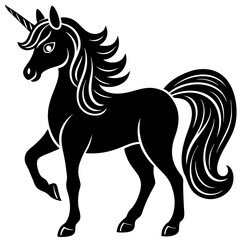 Cute  Line Art Unicorn Silhouette Black Vector Illustration