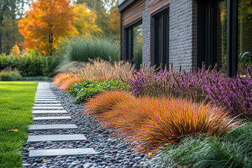 Autumnal Garden Path Stone Walkway Landscaping Design