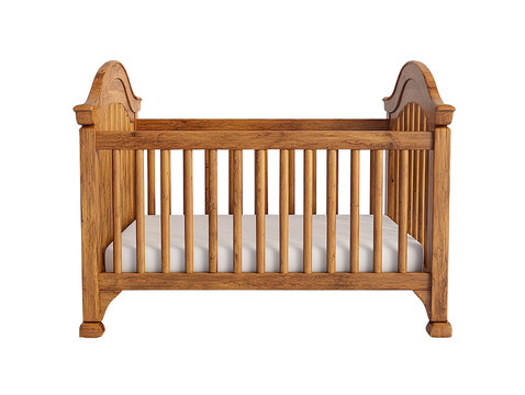 Wooden baby crib isolated on transparent background