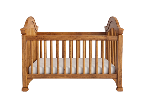 Wooden baby crib isolated on transparent background