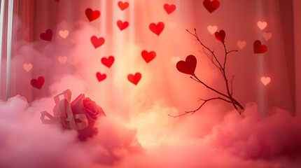 Obraz premium Romantic Red Hearts Floating in Abstract Background 