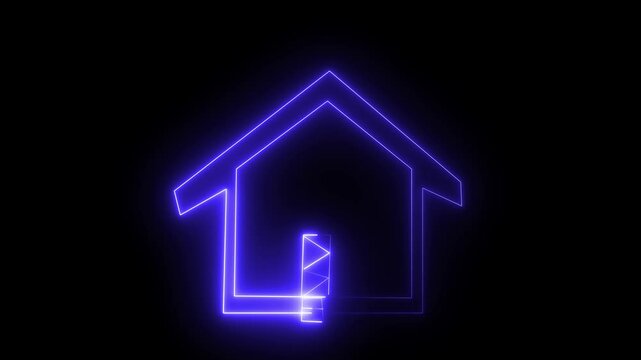 Glowing neon home button icon animation. Neon line home icon. Neon home icon animation, shiny symbol. glowing House, home building animation. 