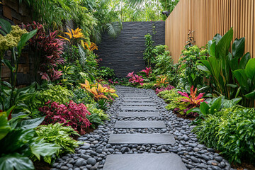 Serene Garden Path Stone Walkway Tropical Plants